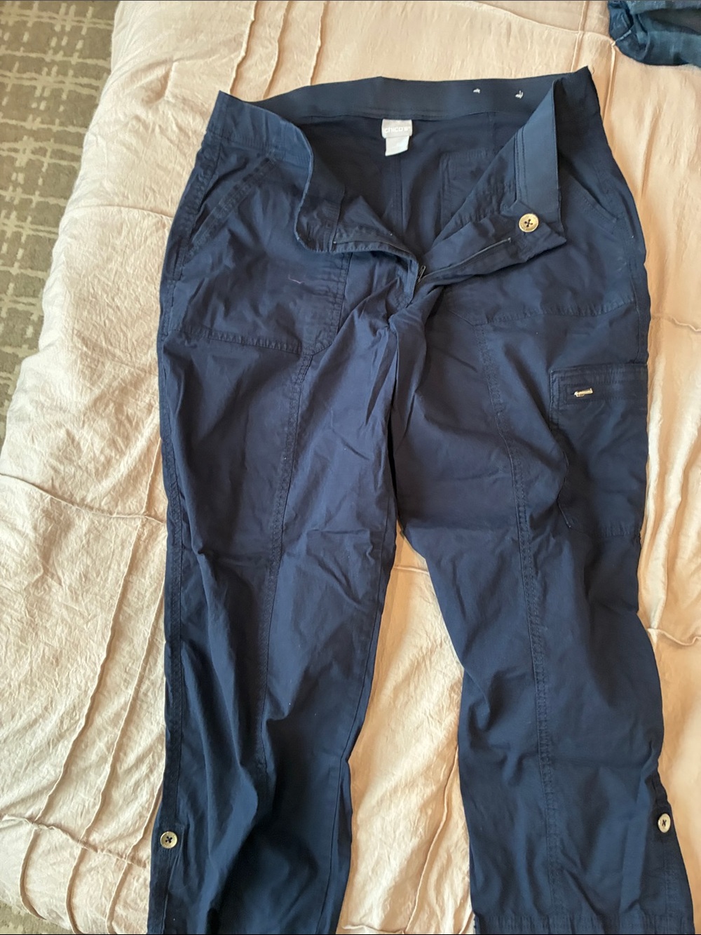 Chico's Deep Navy Women's Cargo Pants with Button Tabs